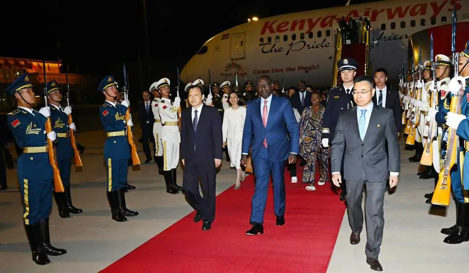 Kenyan President William Ruto arrived in Beijing on April 22, 2025 for an official state visit that will include meeetings with Chinese President Xi Jinping. Image via Xinhua.